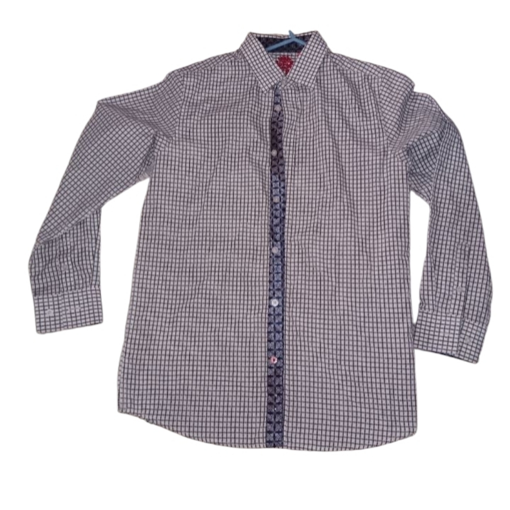 English Laundry Boys Blue Checkered Print Button Up Long Sleeve SZ 14